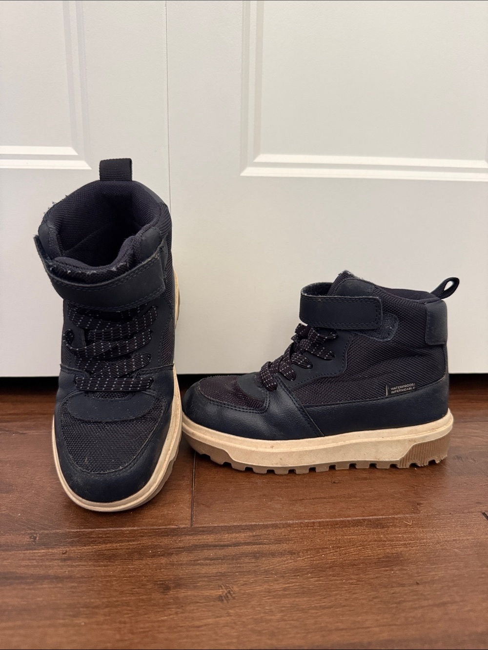 H&M Navy waterproof toddler Mid-Top Boots with Cream Sole